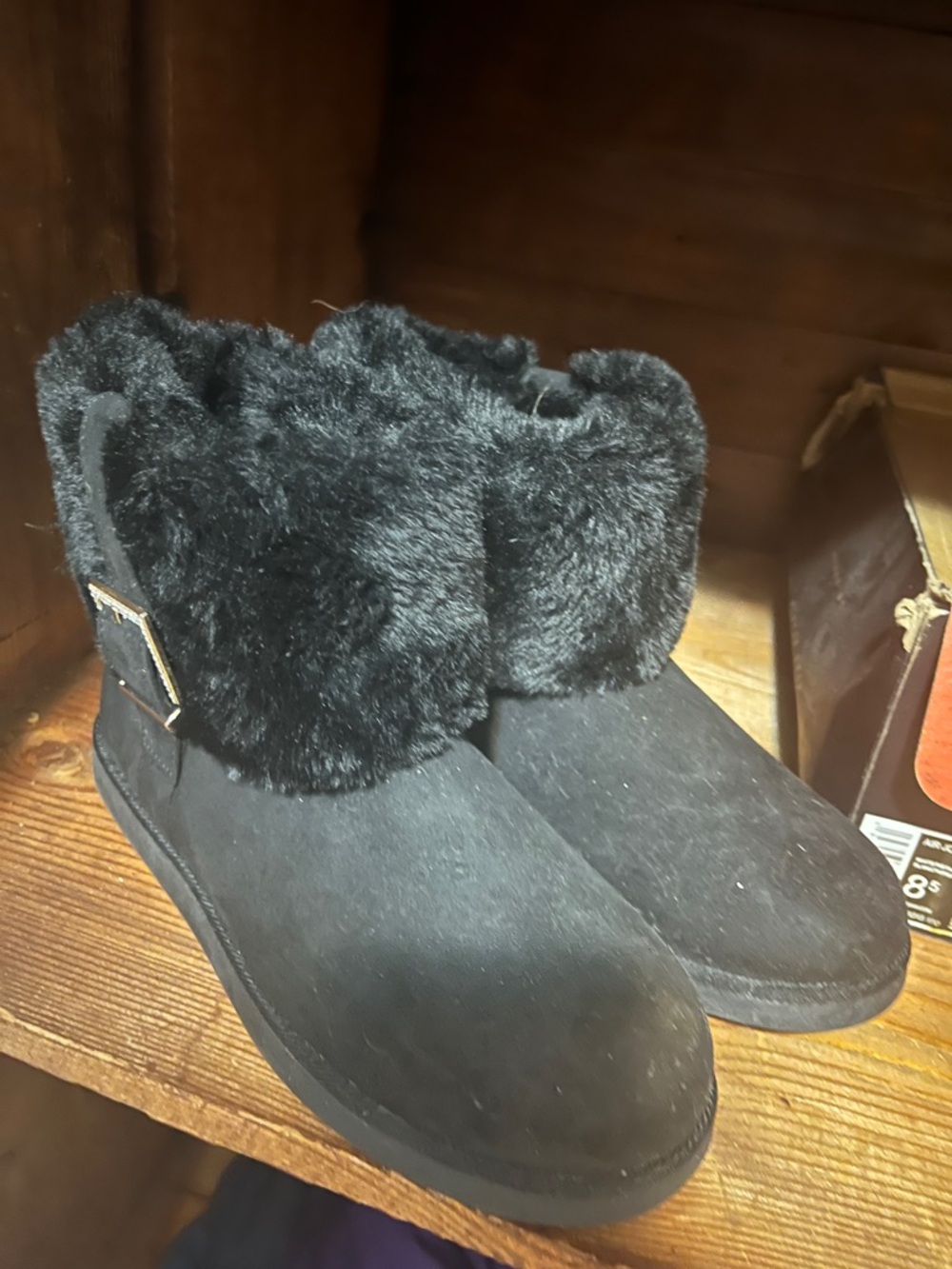 Juicy Couture Black Faux Fur Cuff Ankle Slippers